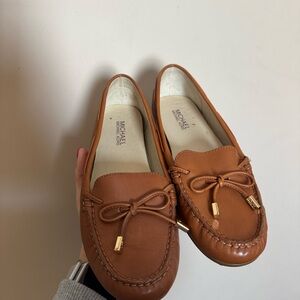Michael Kors Tan Leather Loafers with Gold Accents